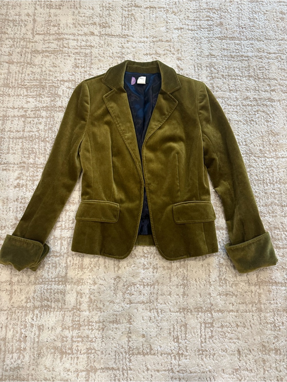 J. Crew Olive Green Velvet Blazer Size 4 Cotton Velvet Tailored Career Preppy